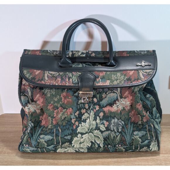 Vintage Atlantic Floral Tapestry Doctor Bag Carpet Weekender Lock Closure - Picture 1 of 7
